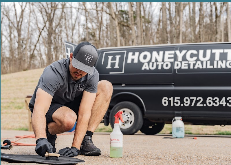 Honeycutt Auto Detailing LLC owner Luke at branded mobile detailing van Nashville Tennessee